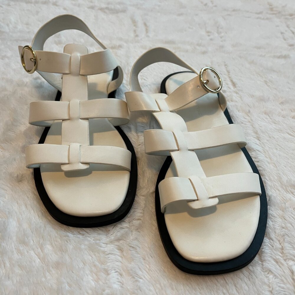Charles & Keith White Sandals with Gold Buckle